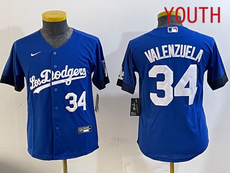 Youth Los Angeles Dodgers 34 Valenzuela 2024 blue jersey 202411209